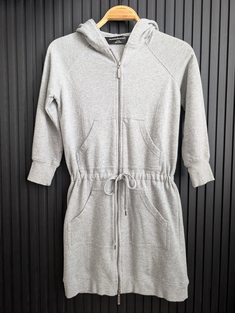 Norma Kamali Gray Hooded Sweatshirt Zip-Up Dress Size XS
